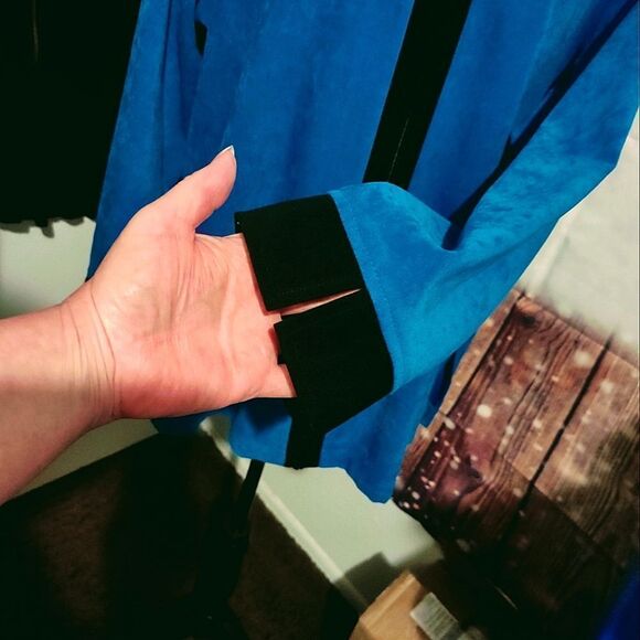 Notations clothing co. TURQUOISE + BLACK VEGAN SUEDE ZIP UP JACKET - Picture 5 of 7